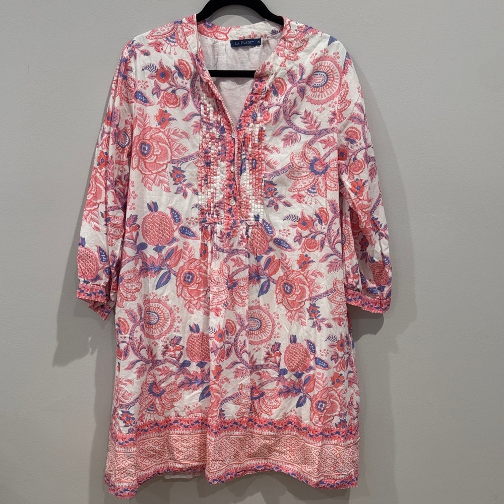 Chic Floral Pink and White Tunic Dress